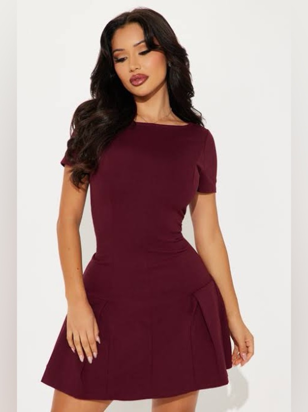 Fashion Nova Business Beauty Pleated Mini Dress XL Wine Burgundy Fit & Flare NWT